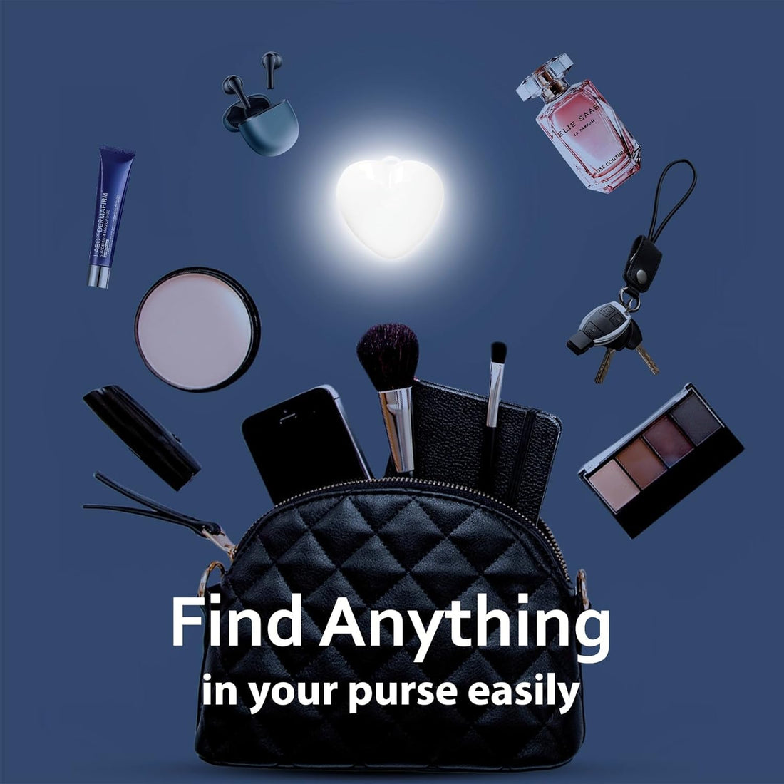 FéminaGlow Pro - Touch Sensor Activated Heart Shape Purse Rechargeable LED Light for Handbag Interior Illumination