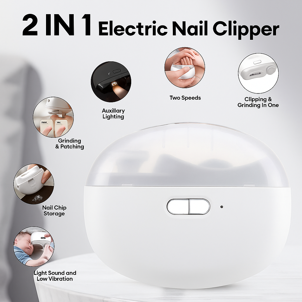 Dr Carewell®  Electric Nail Clipper with LED USB Rechargable 2 in 1 File with 2 Speeds Anti-splash with Nail Dust Bin